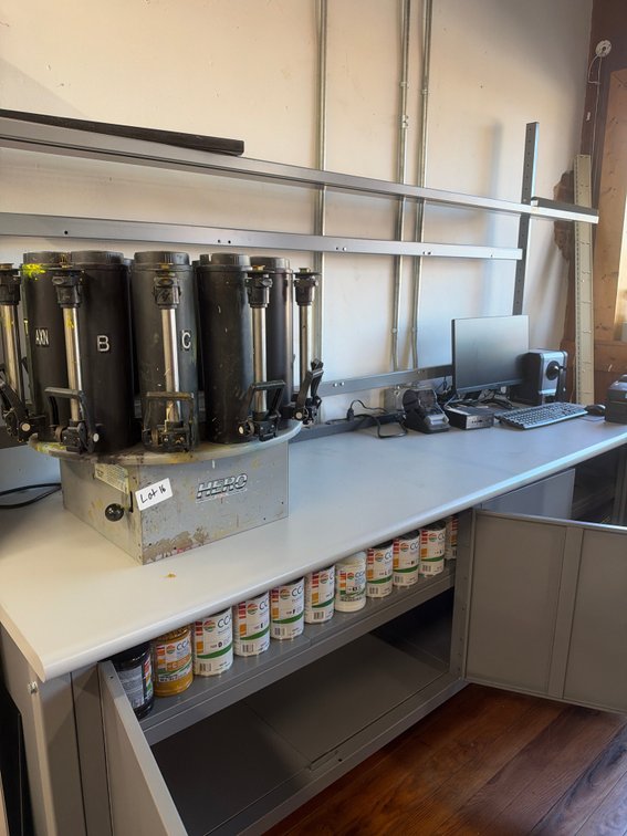 HERO Paint Colorant Dispenser, Desk, Computer, and Assortment of CCA NovoColor Colorant