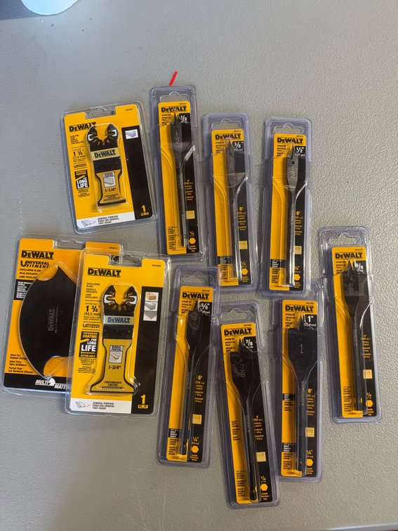 Lot of DeWalt Spade Bits and Oscillating Blades