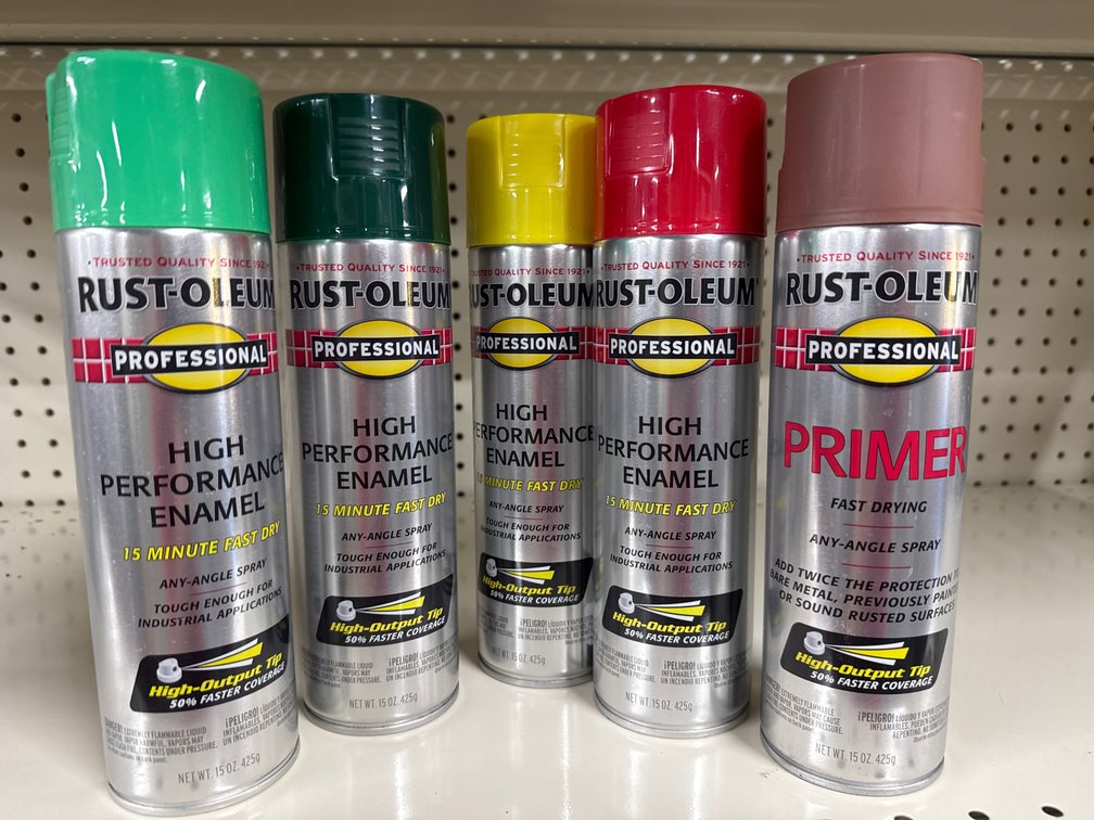 5 rust-oleum spray cans assorted