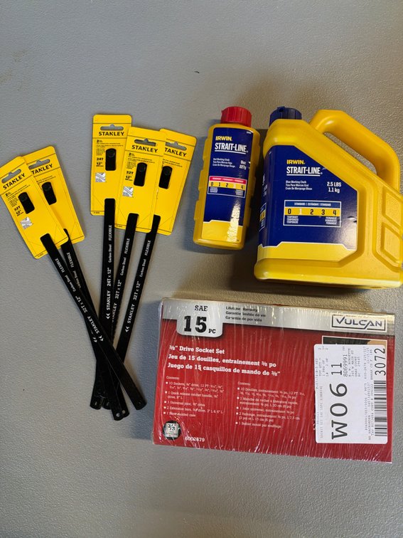 Lot of Hacksaw Blades, Marking Chalk, and Drive Socket Set