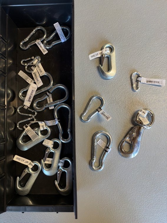 Lot of carabiners and snap hooks