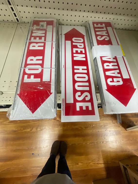 Lot of outdoor signs with metal stakes
