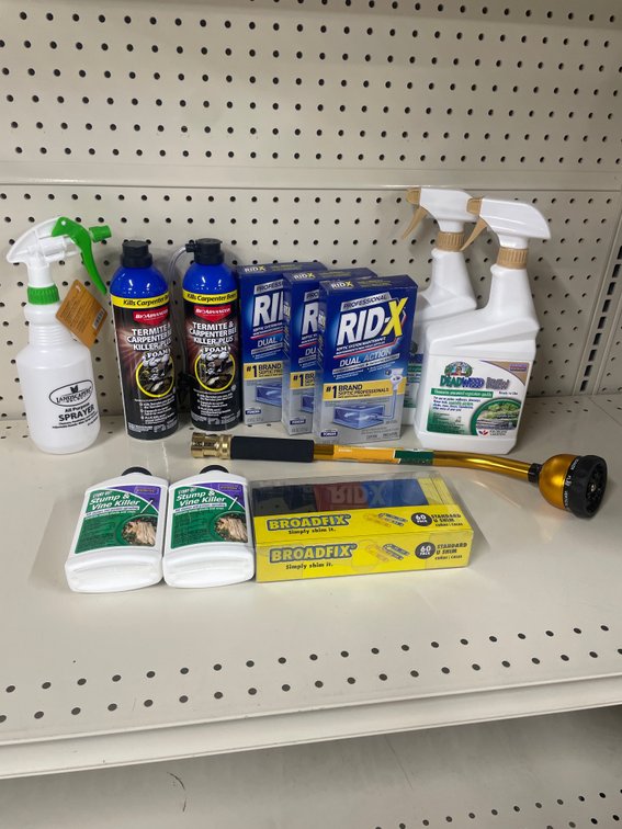 Lot of septic maintenance/ termite killer/weed killer/ shims/ stump killer