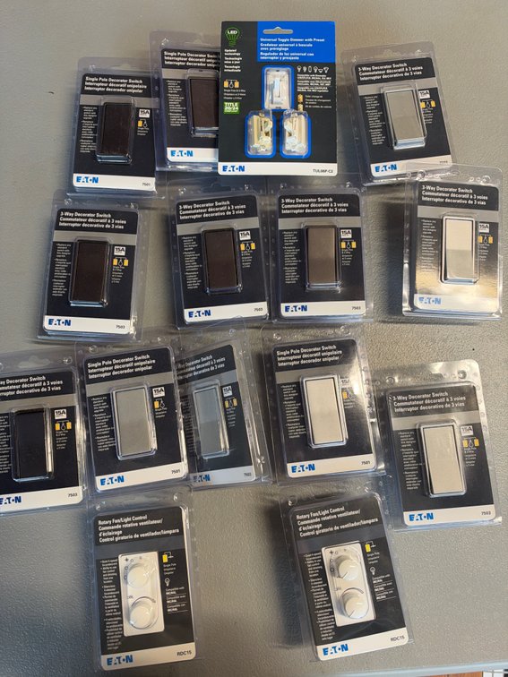 Lot of Assorted Switches, Controls, and Dimmers