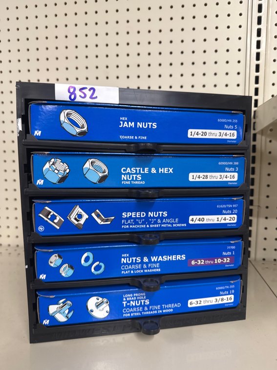 Lot of nuts, screws, T-nuts, and washers