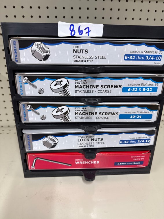 Lot of nuts, machine screws and wrenches