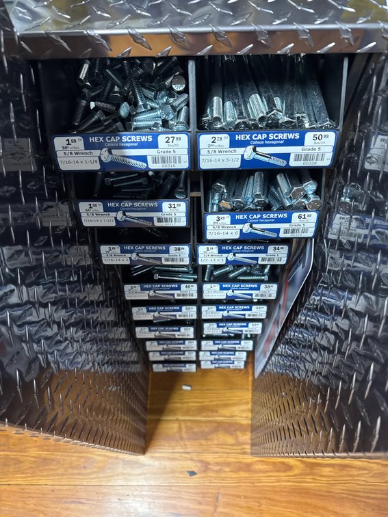 Large lot of hex cap screws and bins