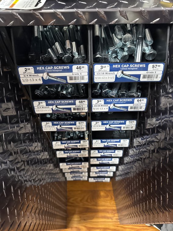 Large lot of hex cap screws and bin