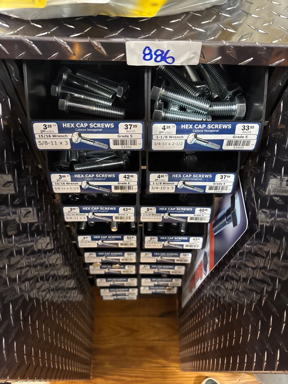 Large lot of hex cap screws and bins