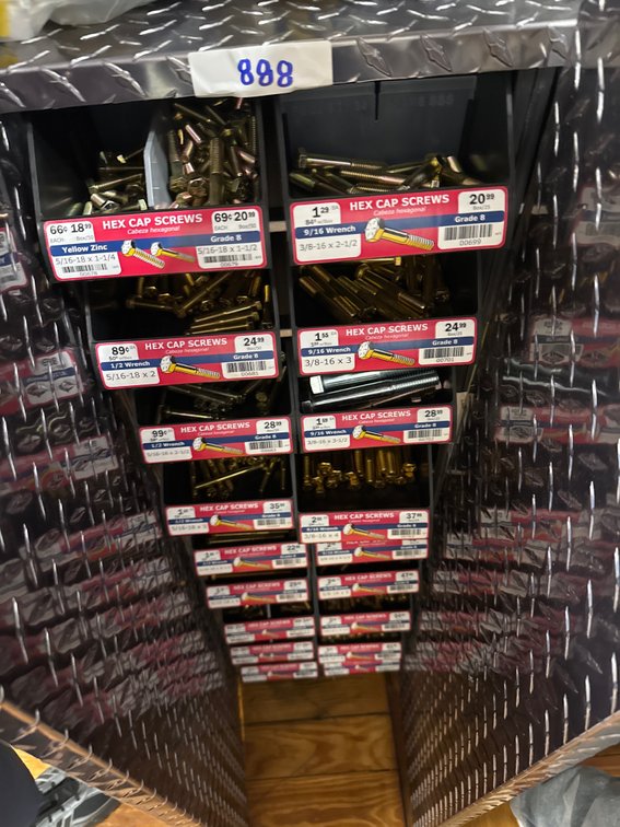 Large lot of hex cap screws and bins