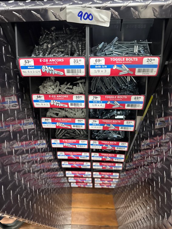 Large lot of toggle, anchors and bins