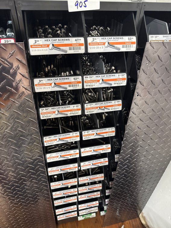 Large lot of hex cap screws and bins