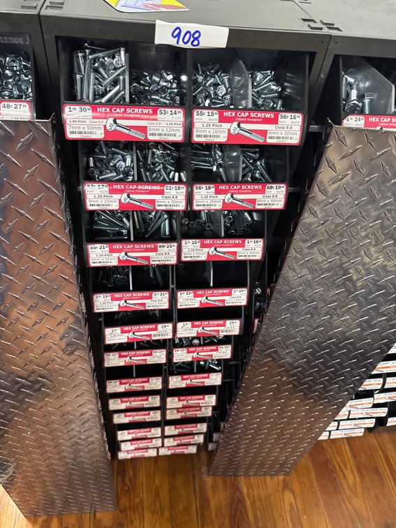 Large lot of hex cap screws and bins