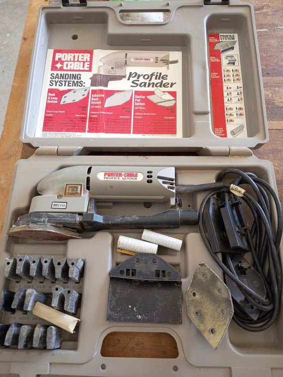 Porter-Cable Model 444 Profile Sander Kit packed inside its molded gray carrying case.