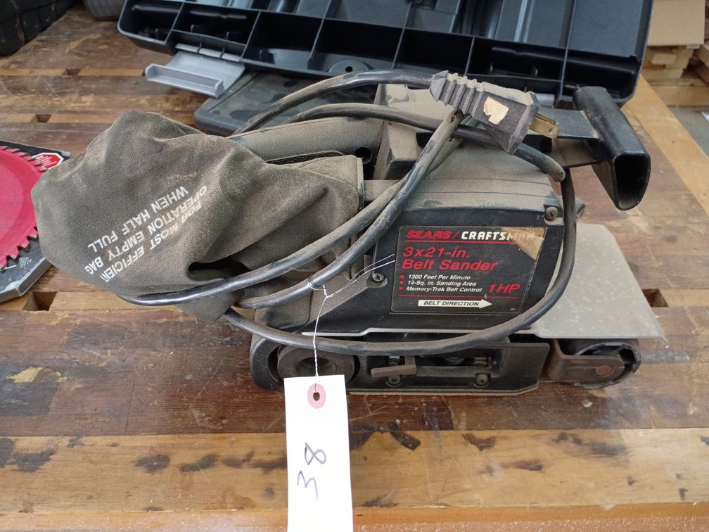 vintage Sears Craftsman 3" x 21" Belt Sander (Model 315.117131) rated at 1 HP.