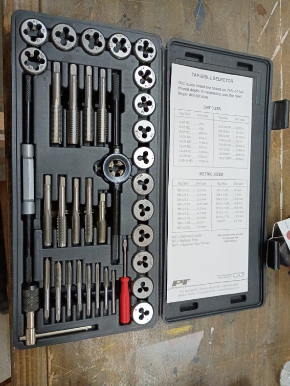 Performance Tool 40-Piece Tap and Die Set (such as model W4001DB or W4002DB) used for cutting or repairing internal and external screw threads.