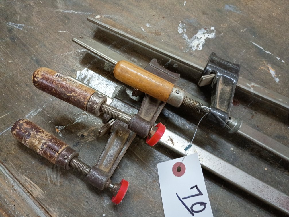 3 F-clamps with wooden handles 28in
