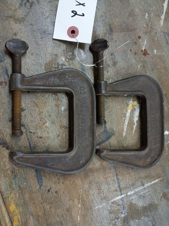 2 21/2 in. vintage heavy-duty metal C-clamp manufactured by the Cincinnati Tool Co