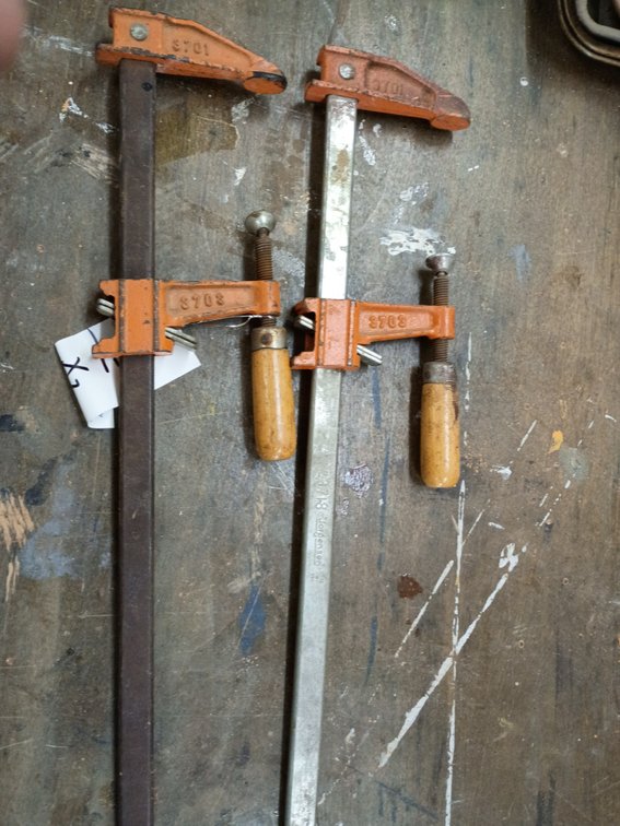 2 20in vintage Jorgensen 3700-series heavy-duty steel bar clamps