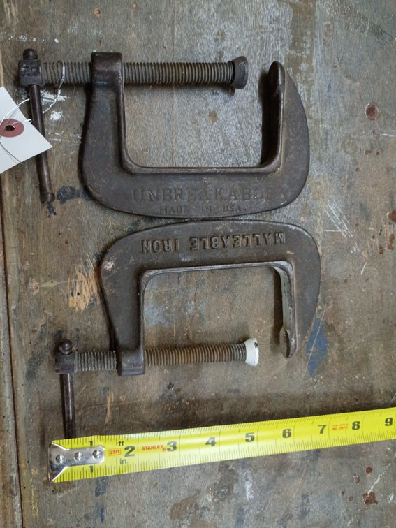 2 vintage malleable iron C-clamp