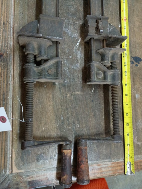 2 Cincinnati Tool Co. / Hargrave No. 640 I-beam woodworking bar clamps.