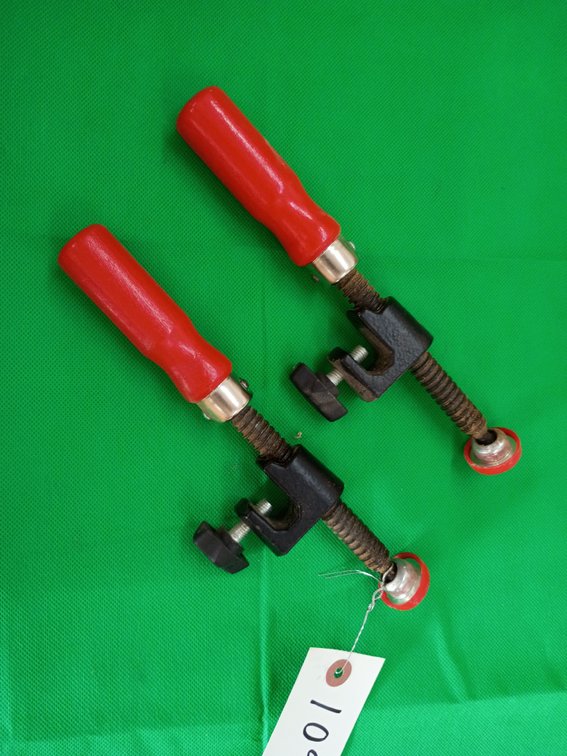 pair of Bessey KT5-1CP Single-Spindle Edge Clamping Accessories (designed to attach to standard bar clamp rails up to 1/2 inch