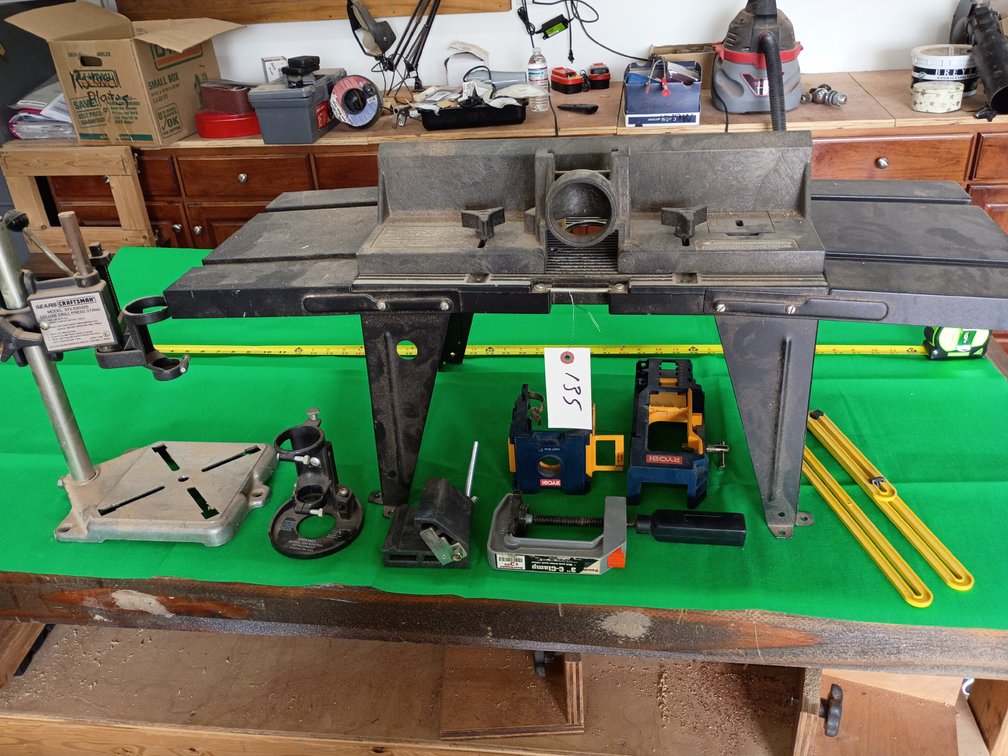 Craftsman deluxe drill press stand Dremel router attachment 3-in c-clamp two Ryobi  adapters and a stand