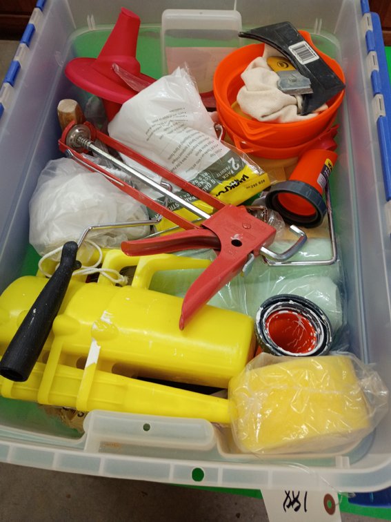 Painting trays and supplies and tub