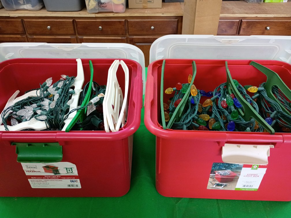 Two tubs with Christmas lights