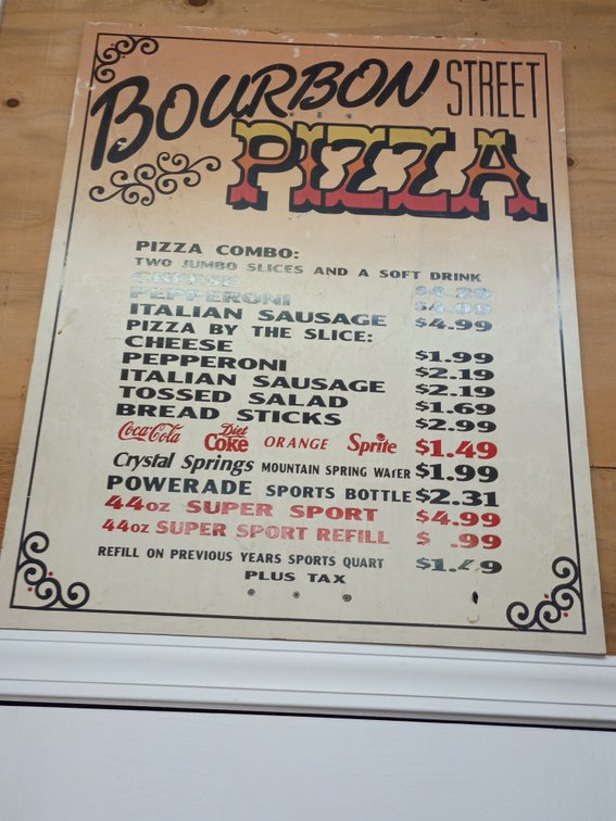 Bourbon Street Pizza sign