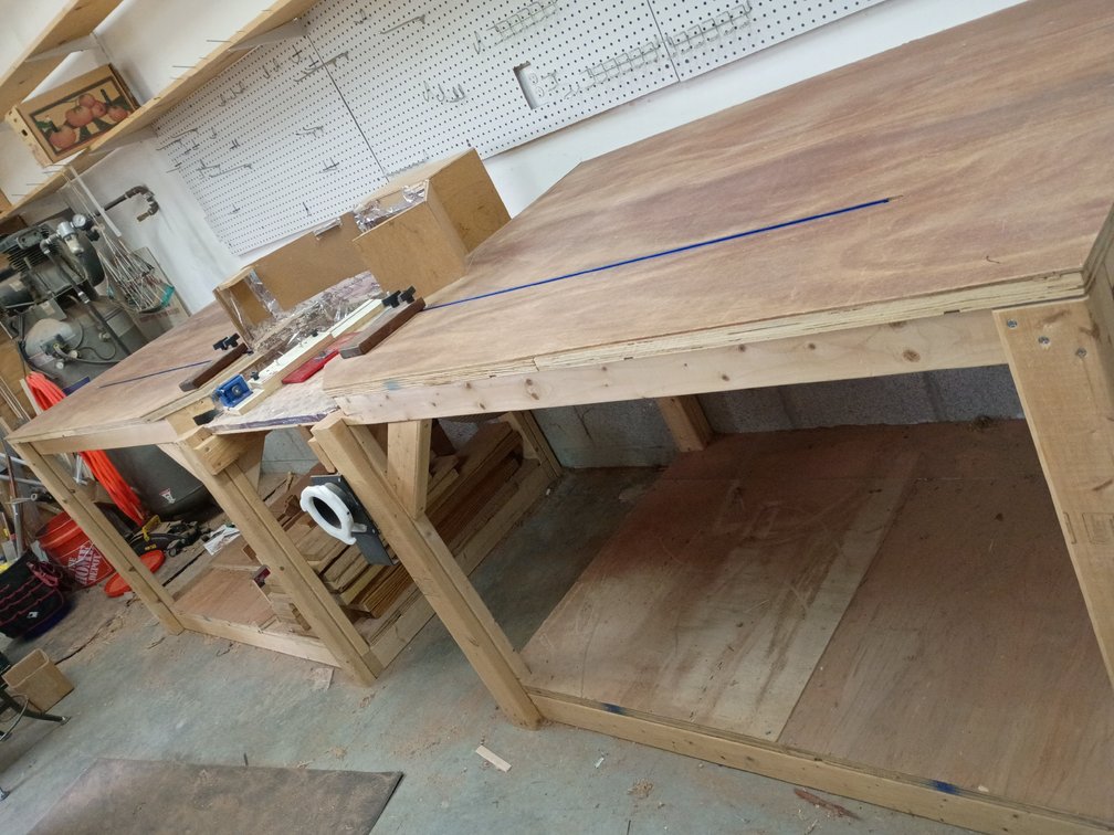 Woodshop saw table with attachments for woodworking 12 ft long 40 in tall 3 ft 10 deep