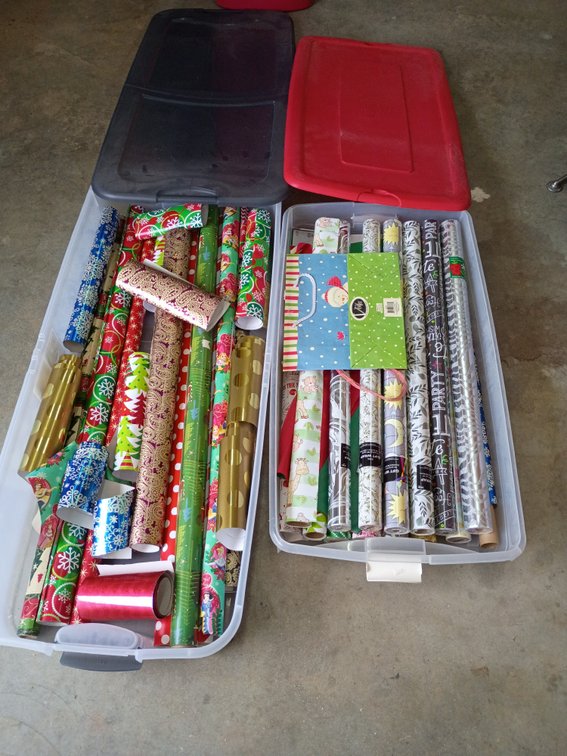 Two tubs of wrapping paper