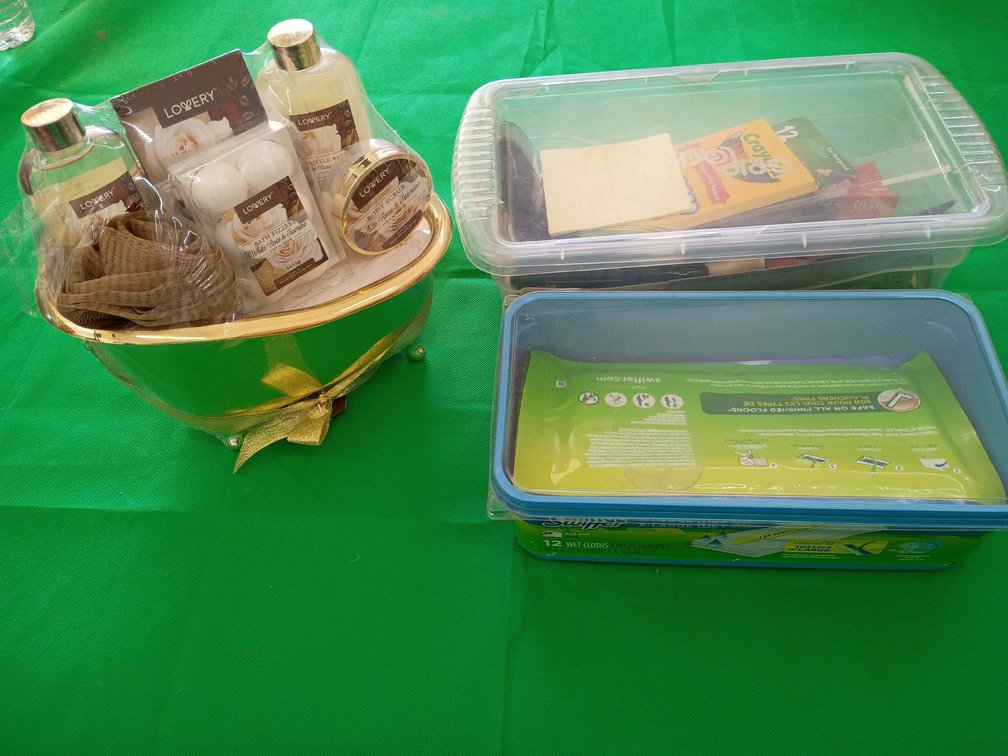 Bath set ,Swiffers, box of markers pencils Crayola crayons and other items