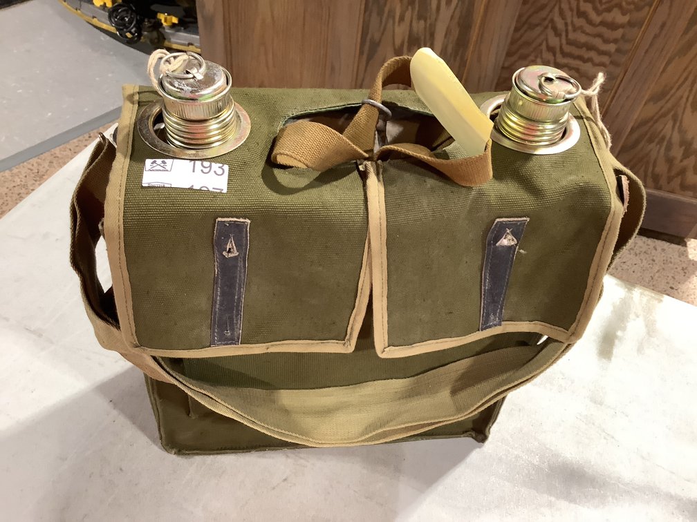 Vintage military 2 - 1qt canteens, 1 cover & bag