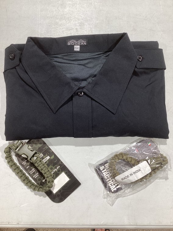 Very nice Black Mocean Shirt & 2 Paracord bracelets
