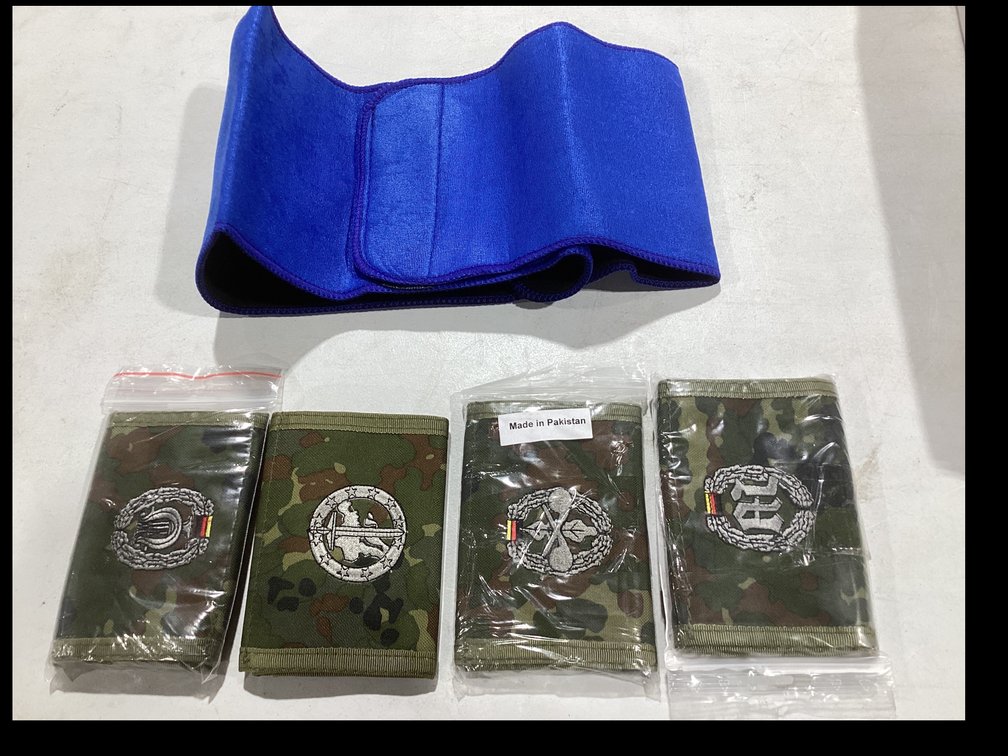 Compression brace and 4 camo wallets