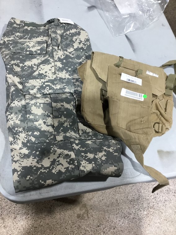 Camo pants 46L and a military bag