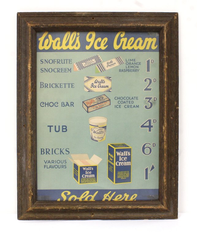 Wall's Ice Cream " Sold Here" Store Sign
