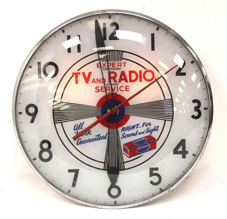 Raytheon TV and Radio Service Light Up Clock, Electric Time Company