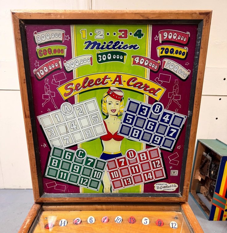 Gottlieb Select-A-Card Woodrail Pinball Machine, 1950