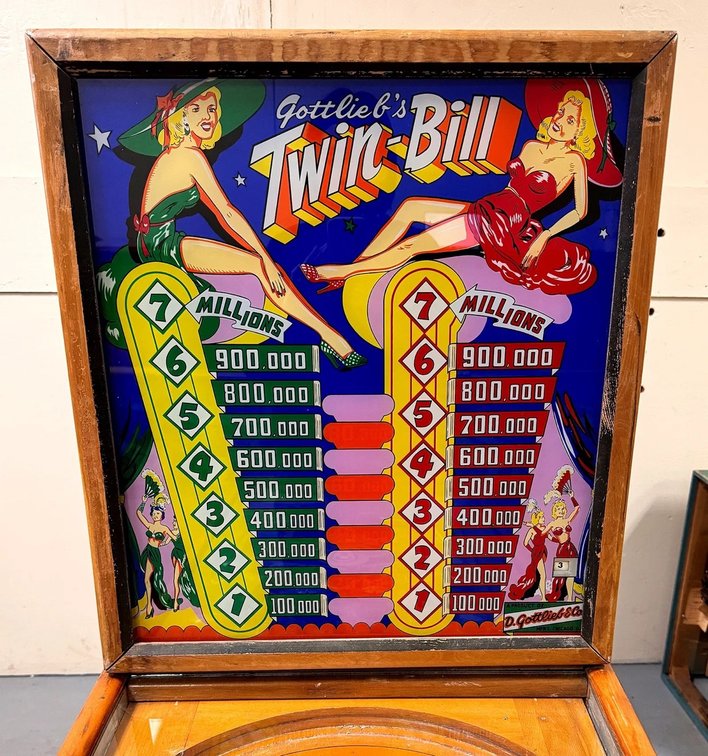 Gottlieb Twin Bill Woodrail Pinball Machine, 1955