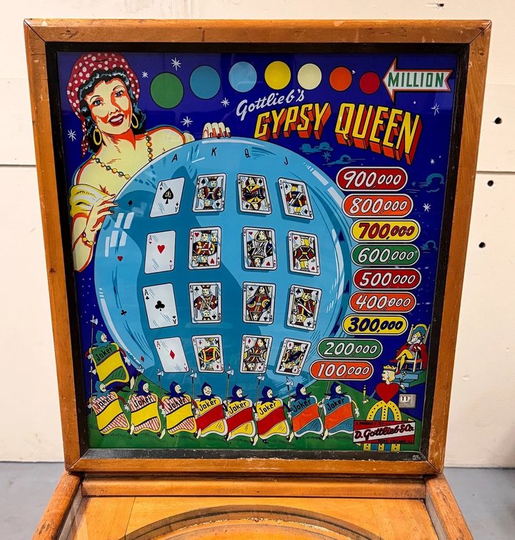 Gottlieb Gypsy Queen Woodrail Pinball Machine, 1955 *Sample Game*