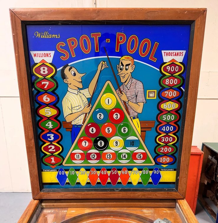 Williams Spot Pool Woodrail Pinball Machine, 1959