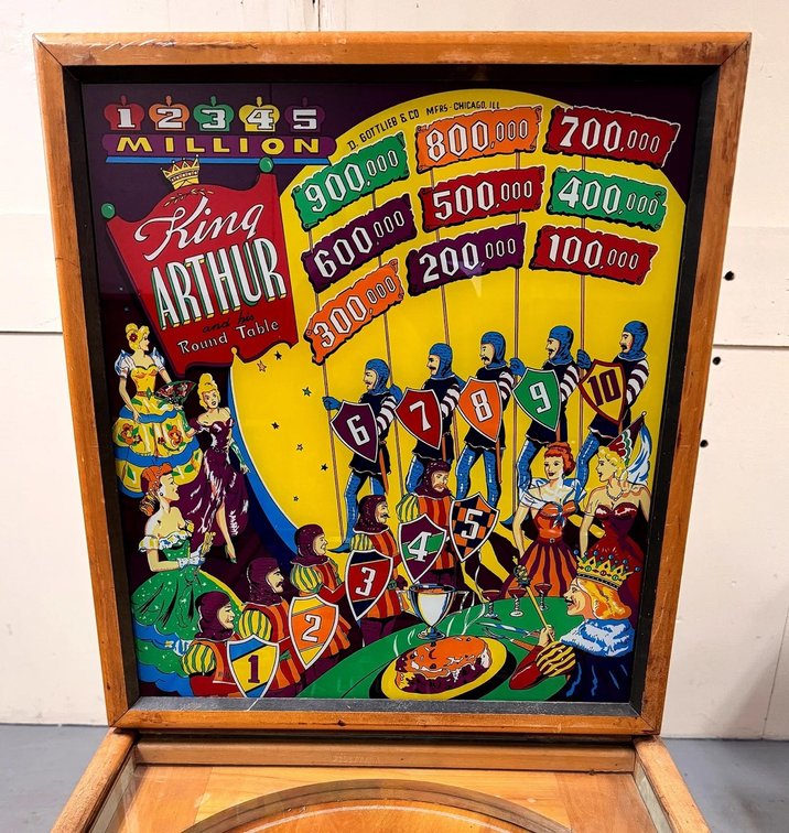 Gottlieb King Arthur and the Round Table Woodrail Pinball Machine, 1949