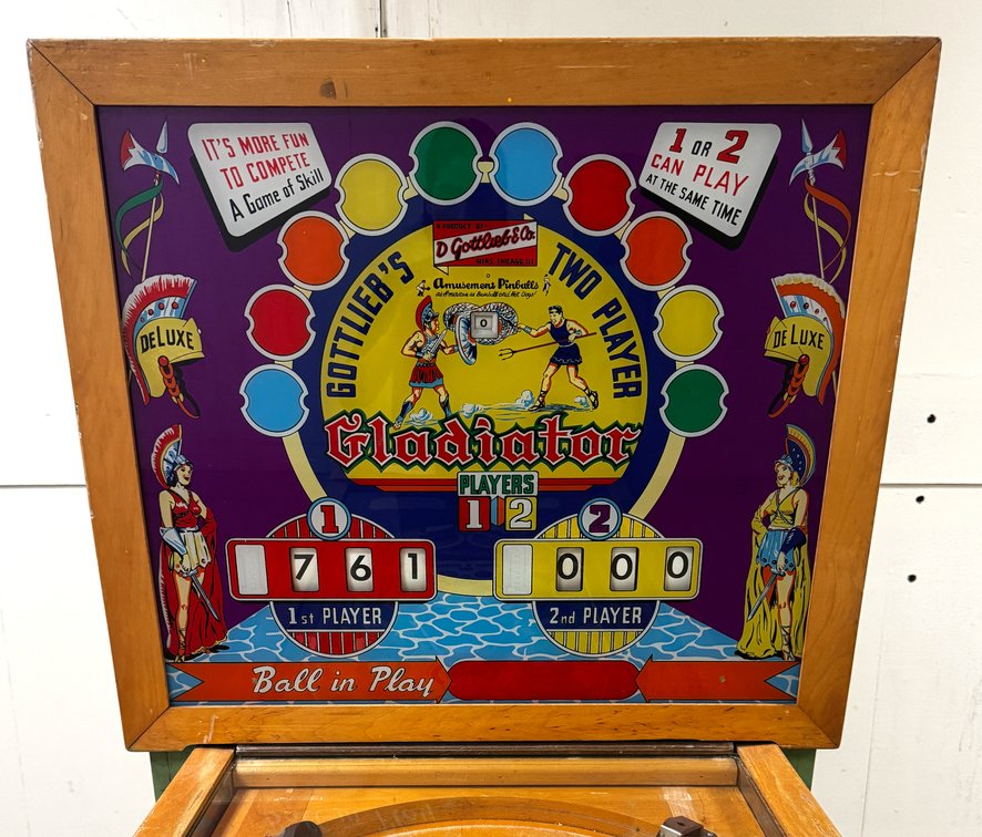 Gottlieb Gladiator Woodrail Pinball Machine, 1956
