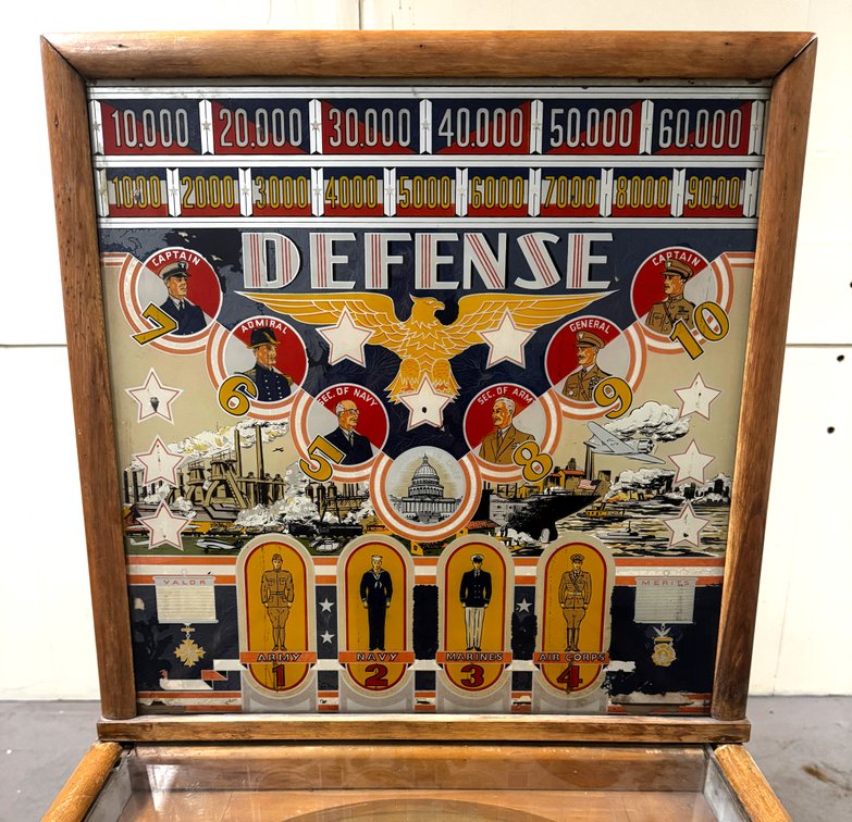 Baker Novelty Defense Woodrail Pinball Machine, 1940