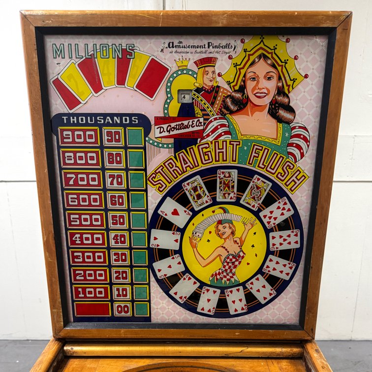 Gottlieb Straight Flush Woodrail Pinball Machine (Project Machine), 1957