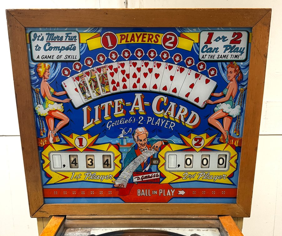 Gottileb Lite-A-Card Woodrail Pinball Machine, 1960