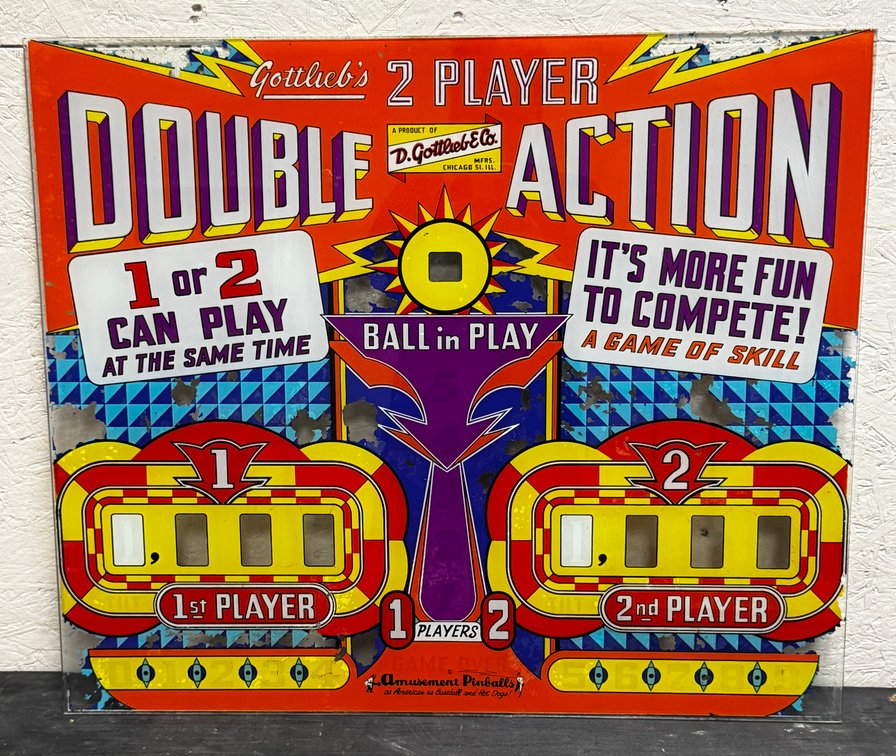 Gottlieb Double Action Woodrail Pinball Machine Backglass
