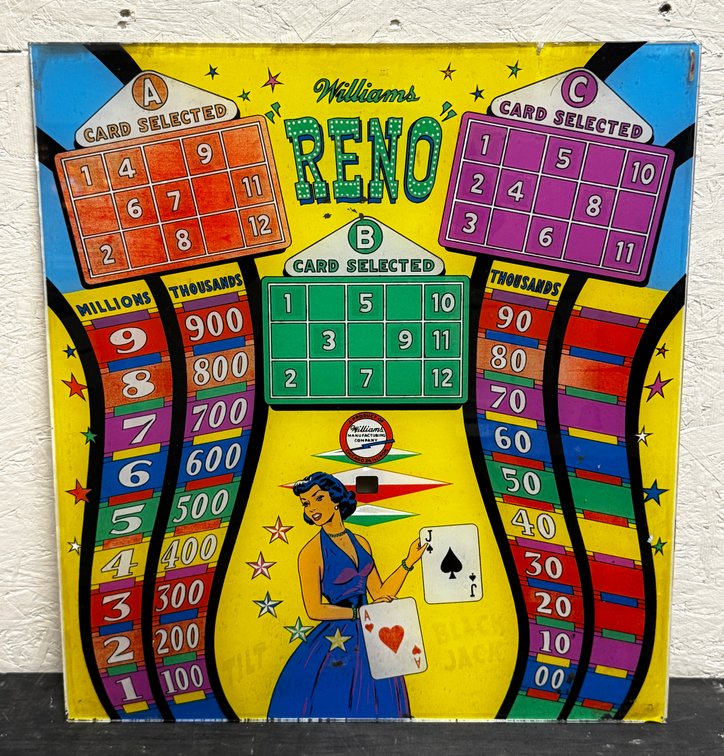 Williams Reno Woodrail Pinball Backglass
